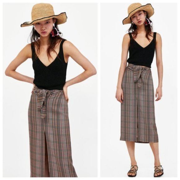 BNWT Zara Plaid Tie-Front Midi Skirt SIZE L - Picture 7 of 14
